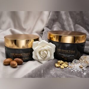 High End Gold and Black Exfoliating Body Scrub & Body Butter Set by HERMETISE